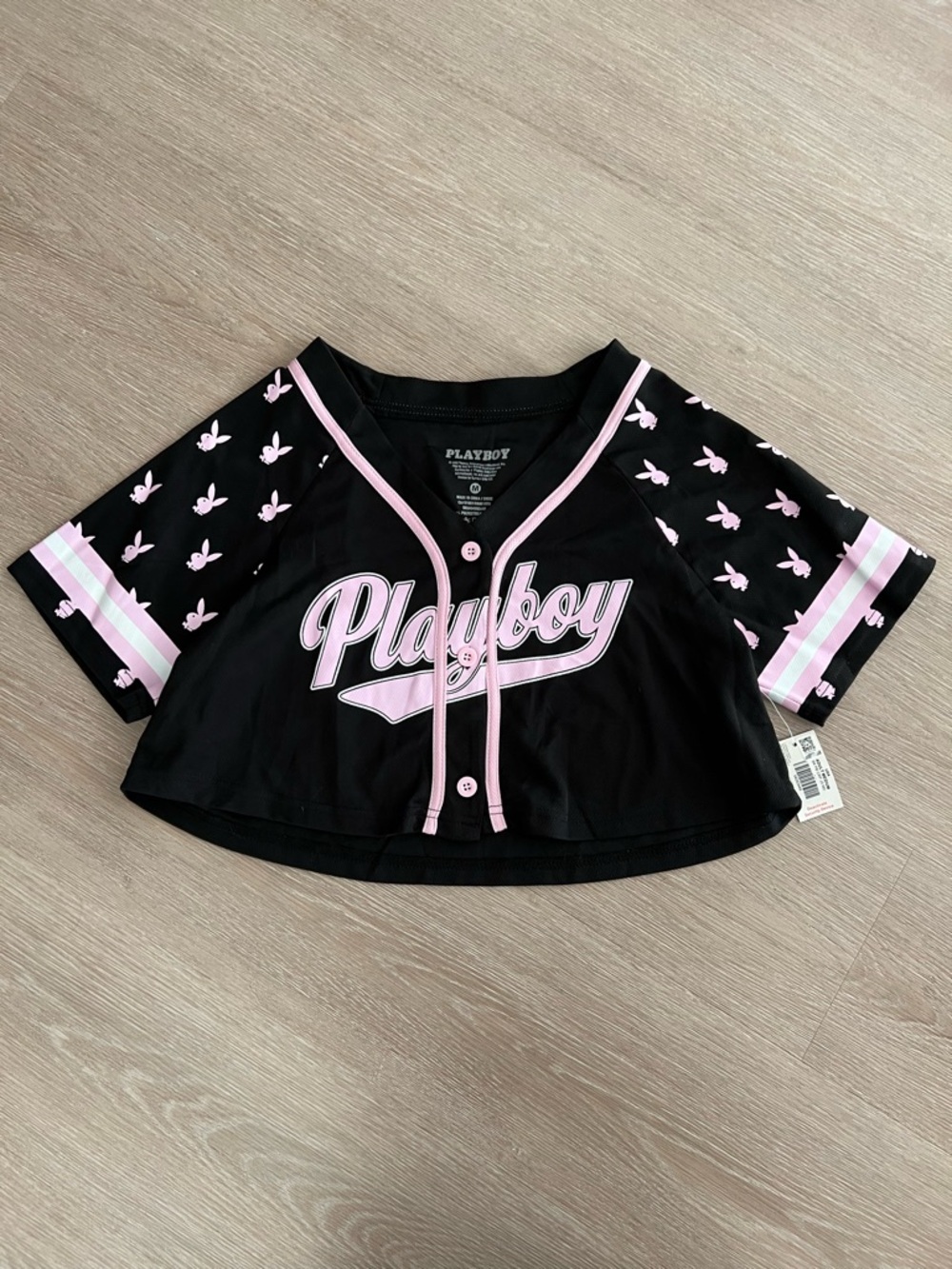 NWT Playboy Black & Pink Baseball Jersey Style Crop Top